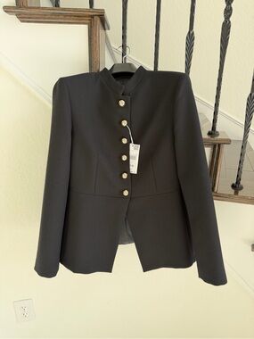 Mango black structured blazer with gold buttons